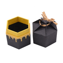 Custom Logo Size Black Matt Hexagon small gift Packaging Box With Ribbon